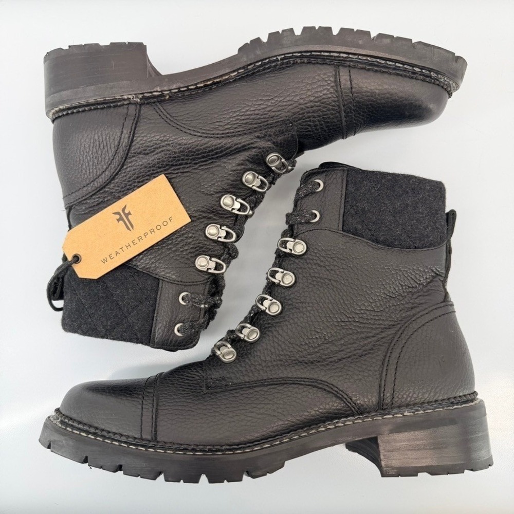 Frye Samantha Hiker Boots Black Leather Weatherproof Lug Sole Womens 10M 3480062